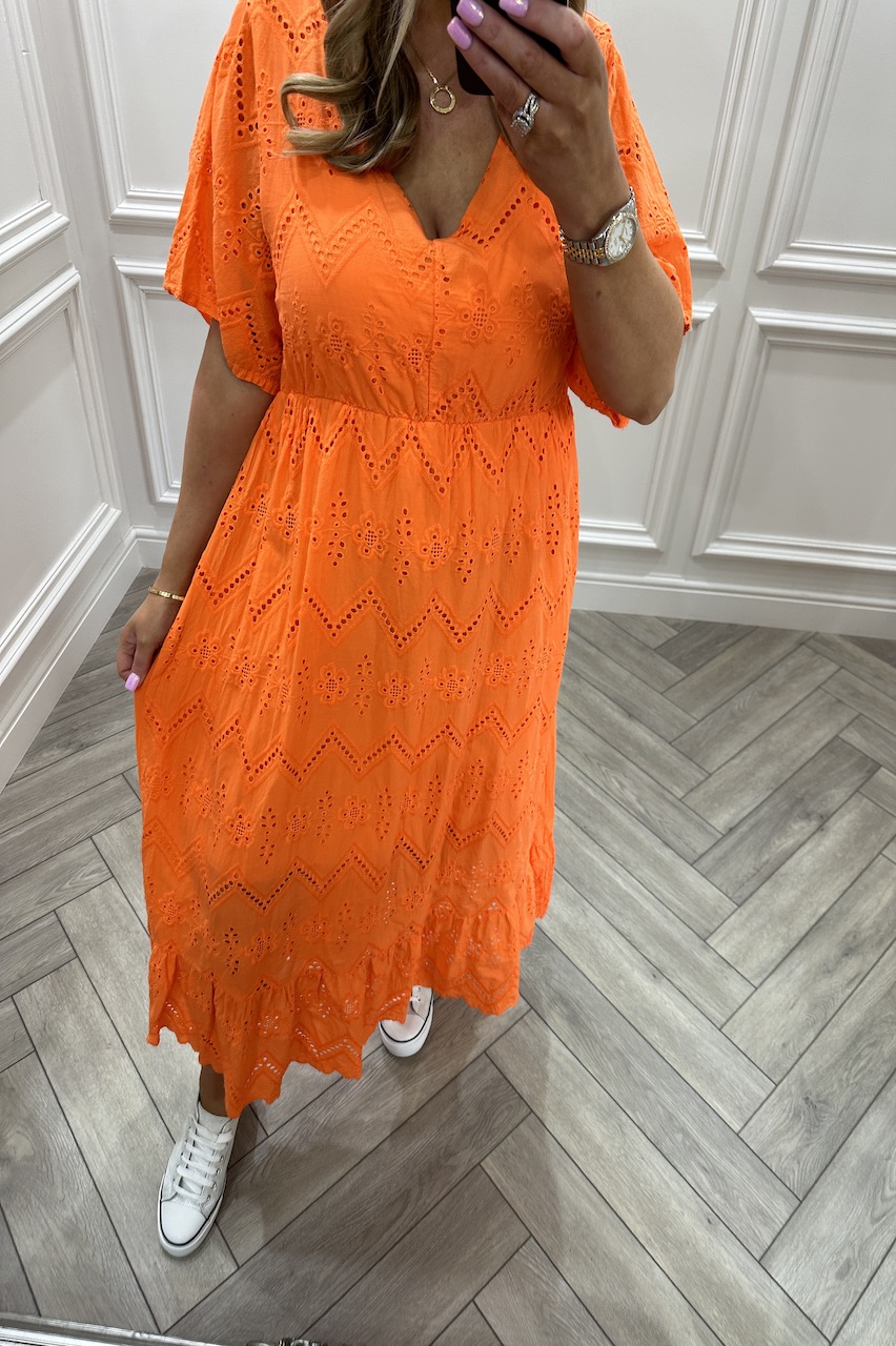 Samantha Orange Crochet Midi Dress