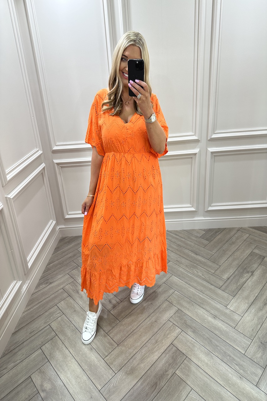 Samantha Orange Crochet Midi Dress