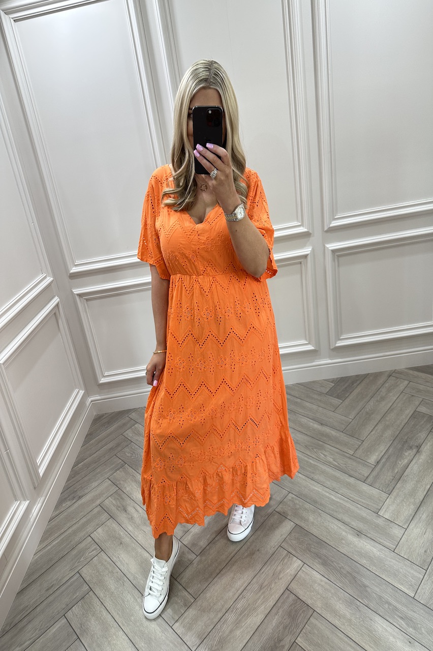 Samantha Orange Crochet Midi Dress
