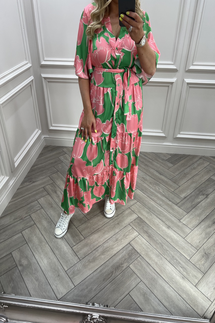 pink and green midi dress