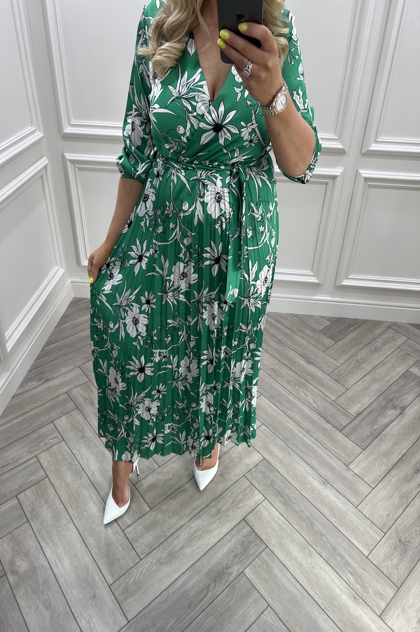 Green Floral Fling Pleated Midi