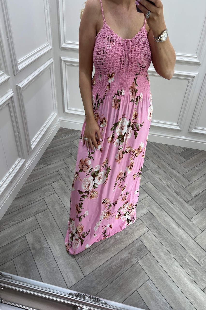 Pink Floral Love Crochet Top Maxi Dress Want That Trend