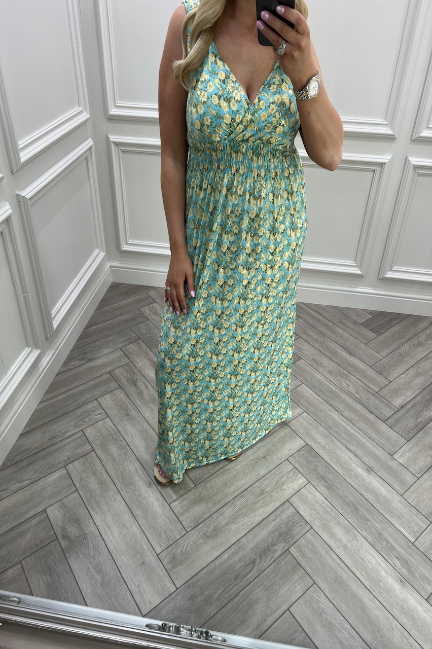 Green  Rose Garden Floral Padded Bust  Maxi Dress