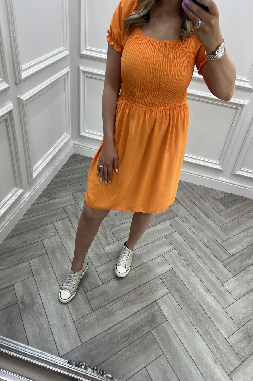 Orange Plain Cove Shirred Dress
