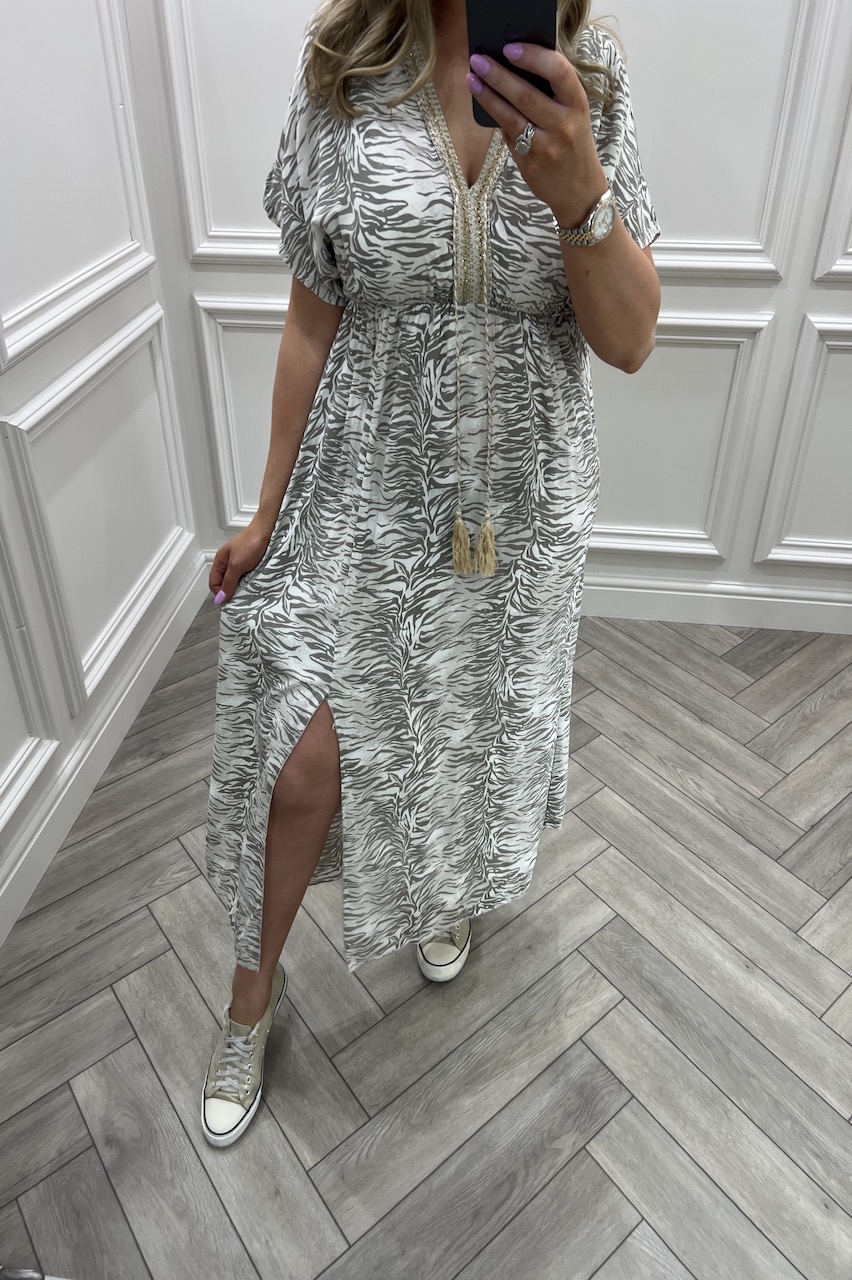 Beige Tiger Wild Midi Dress 