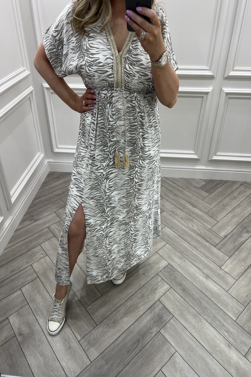 Beige Tiger Wild Midi Dress 