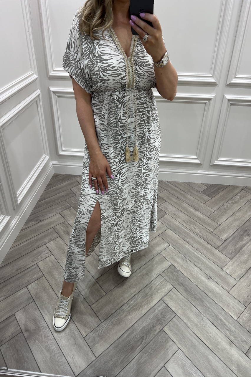 Beige Tiger Wild Midi Dress 