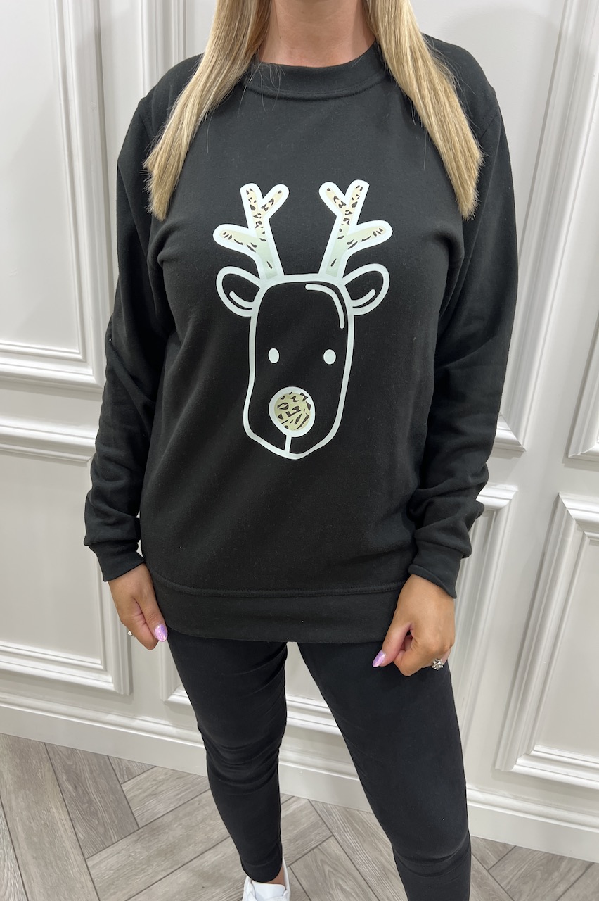 Black Leopard Reindeer Christmas Sweatshirt