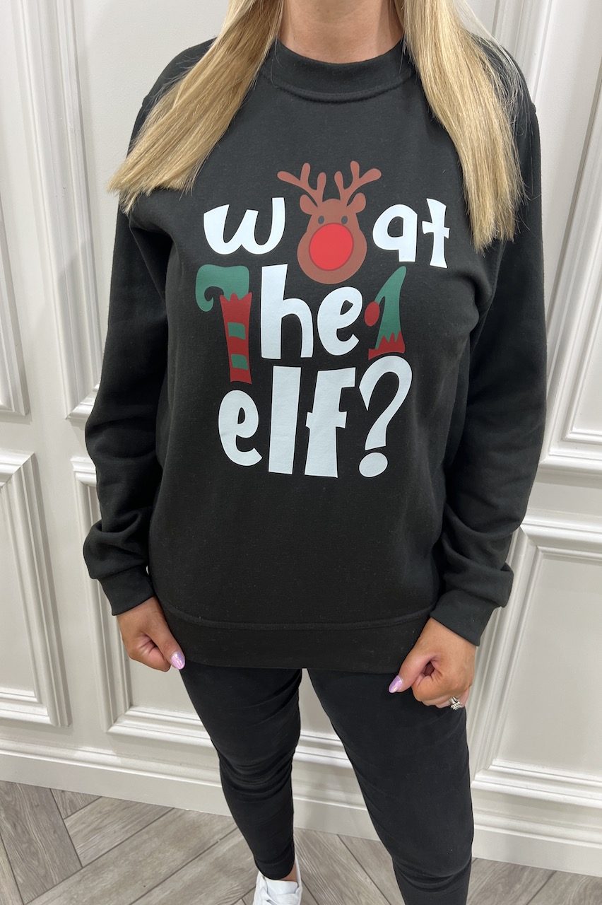 Black What The Elf Christmas Sweatshirt