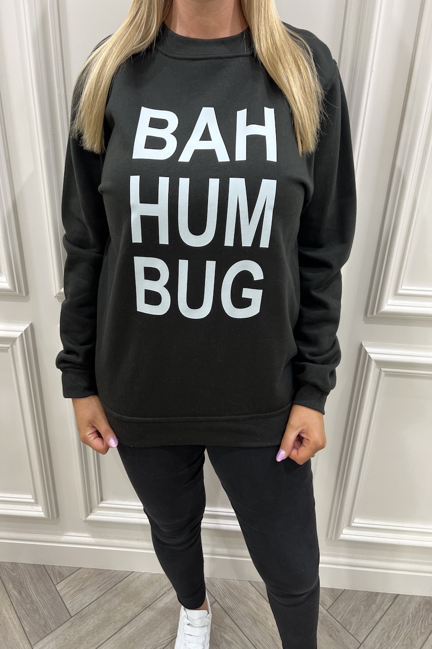 Black Bah Hum Bug Christmas Sweatshirt.