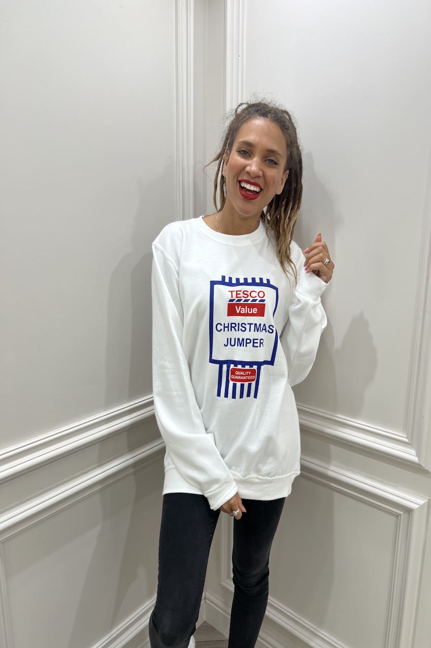 White Tesco Value Christmas Sweatshirt