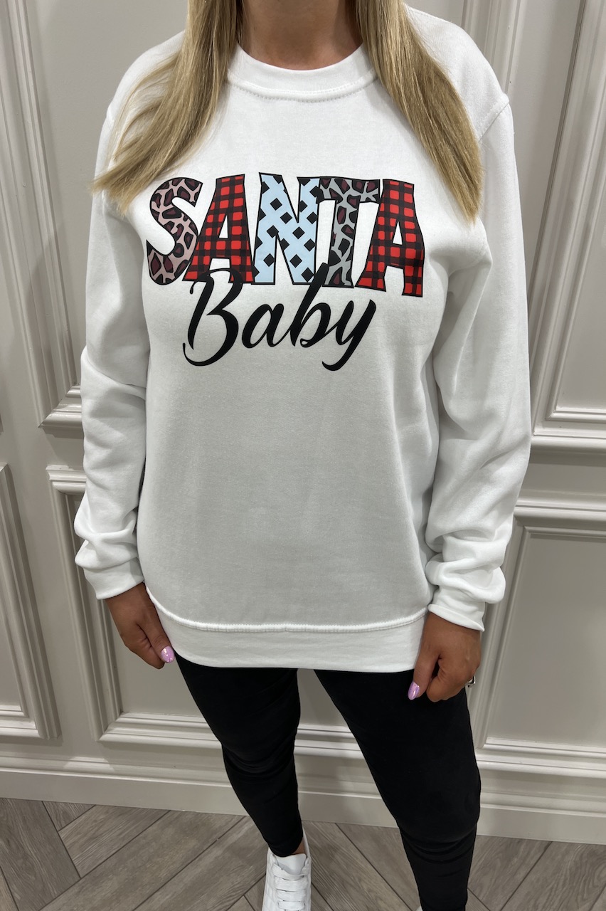 White Tartan Santa Baby Christmas Sweatshirt