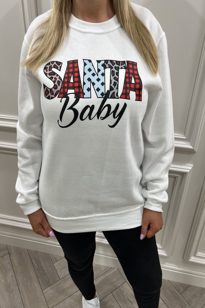 White Tartan Santa Baby Christmas Sweatshirt