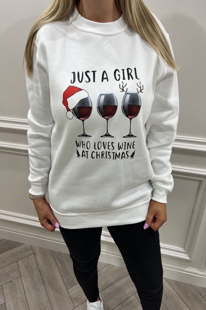 White Just  A Girl Who Loves Wine At Christmas - Christmas Sweatshirt