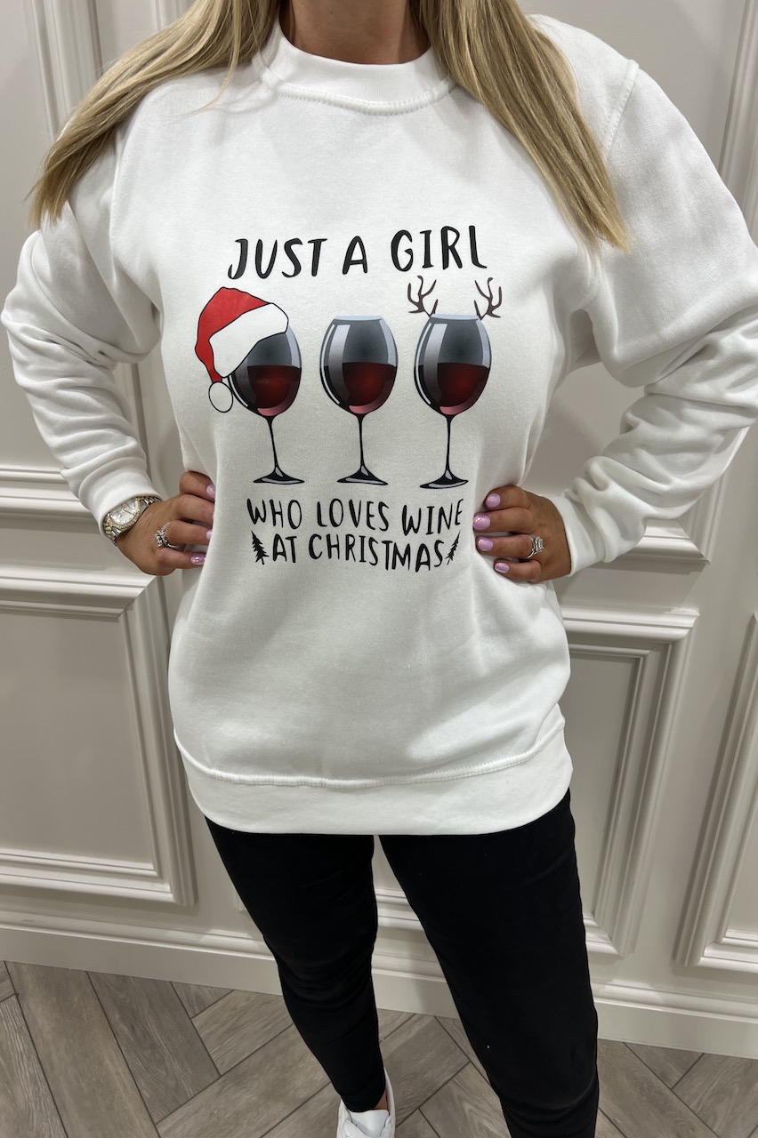 White Just  A Girl Who Loves Wine At Christmas - Christmas Sweatshirt