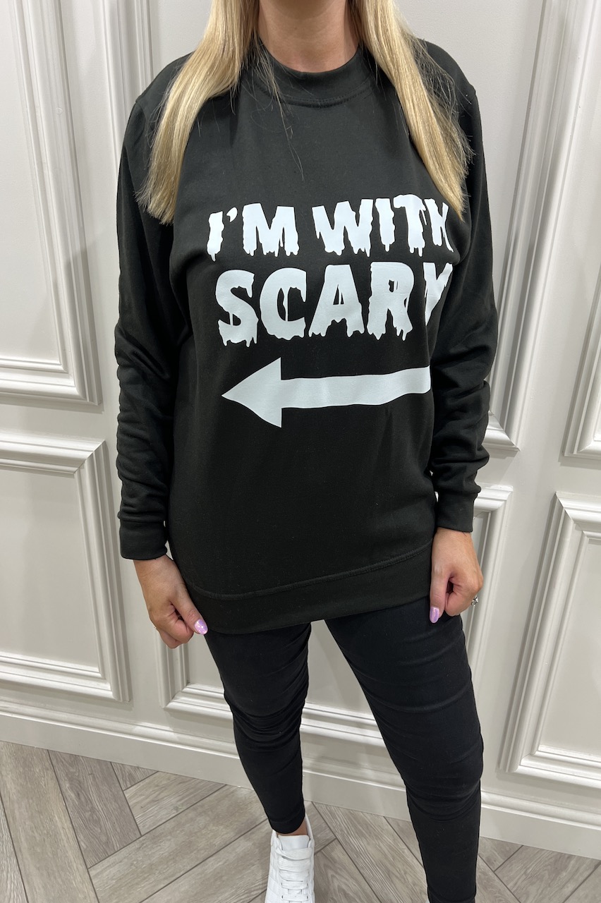 Black 'I'm with scary' arrow left Halloween Sweatshirt 