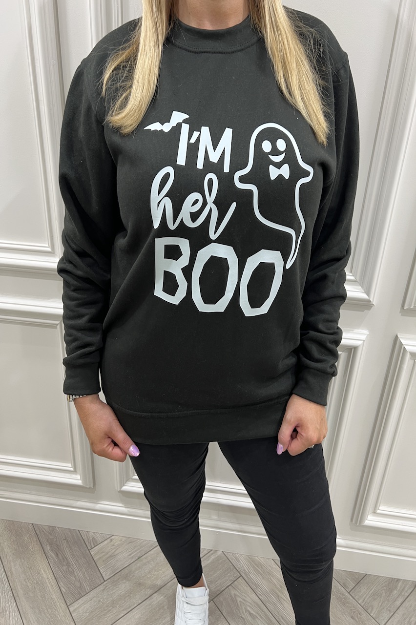 Black 'I'm her boo' Halloween Sweatshirt 