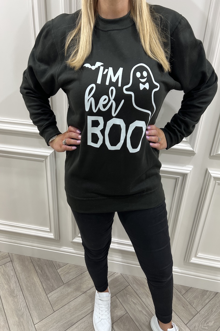 Black 'I'm her boo' Halloween Sweatshirt 