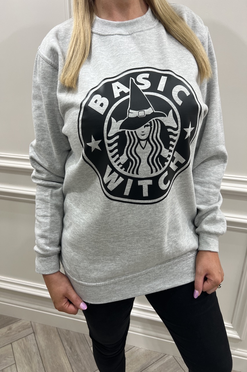 Grey 'Basic witch' Halloween Sweatshirt 