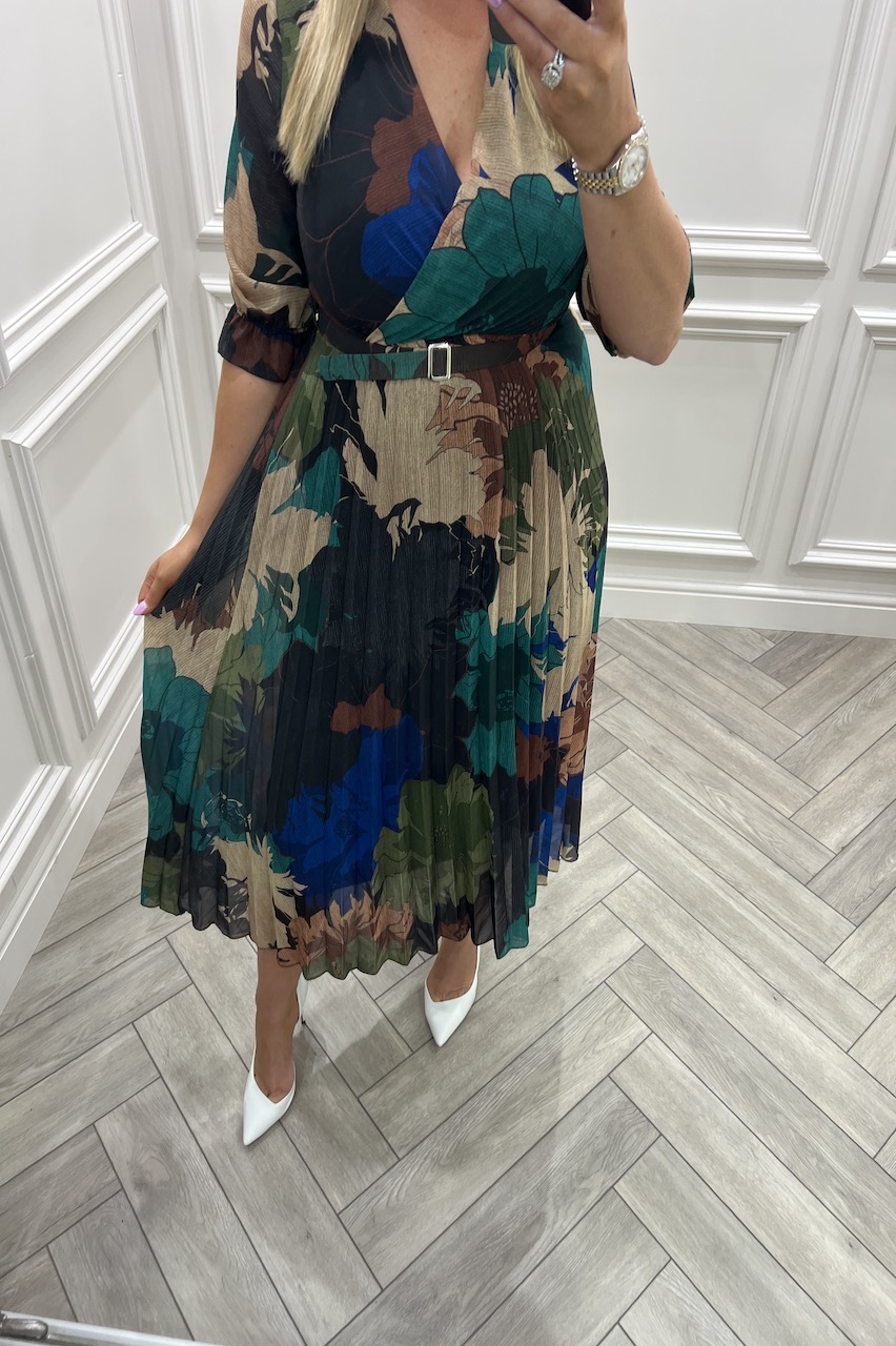 Alexa Blue Pleated Midi Dress