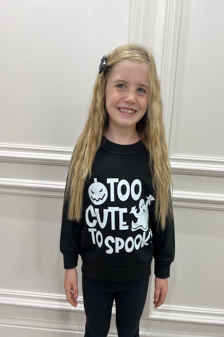 Children's Black 'Too cute to spook' Halloween Sweatshirt