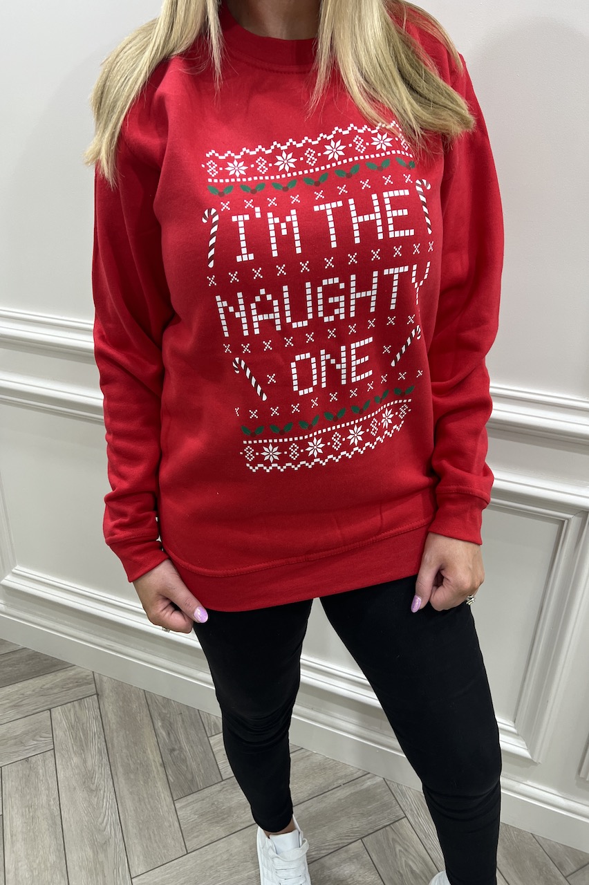 Red "i'm the naughty one' Christmas Sweatshirt