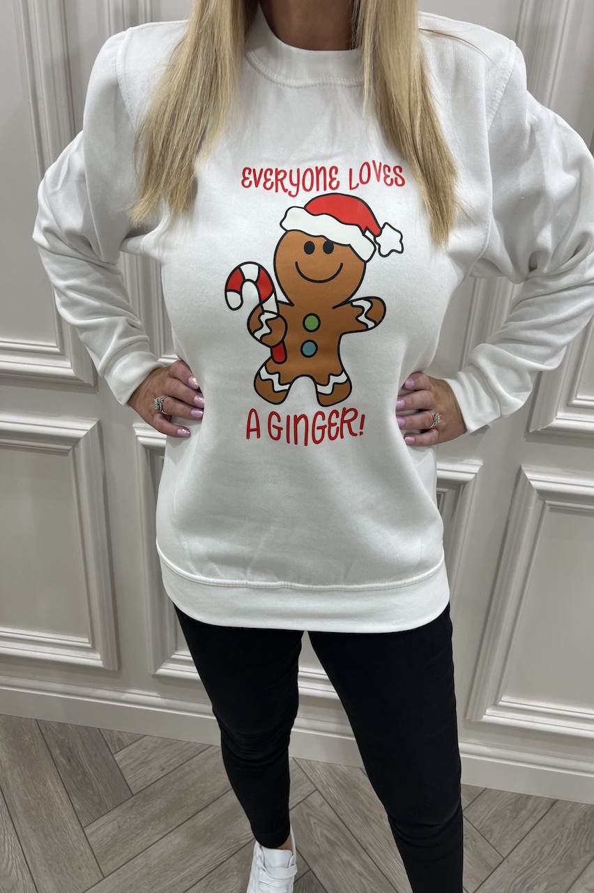 White 'Everyone loves a ginger' Christmas Sweatshirt