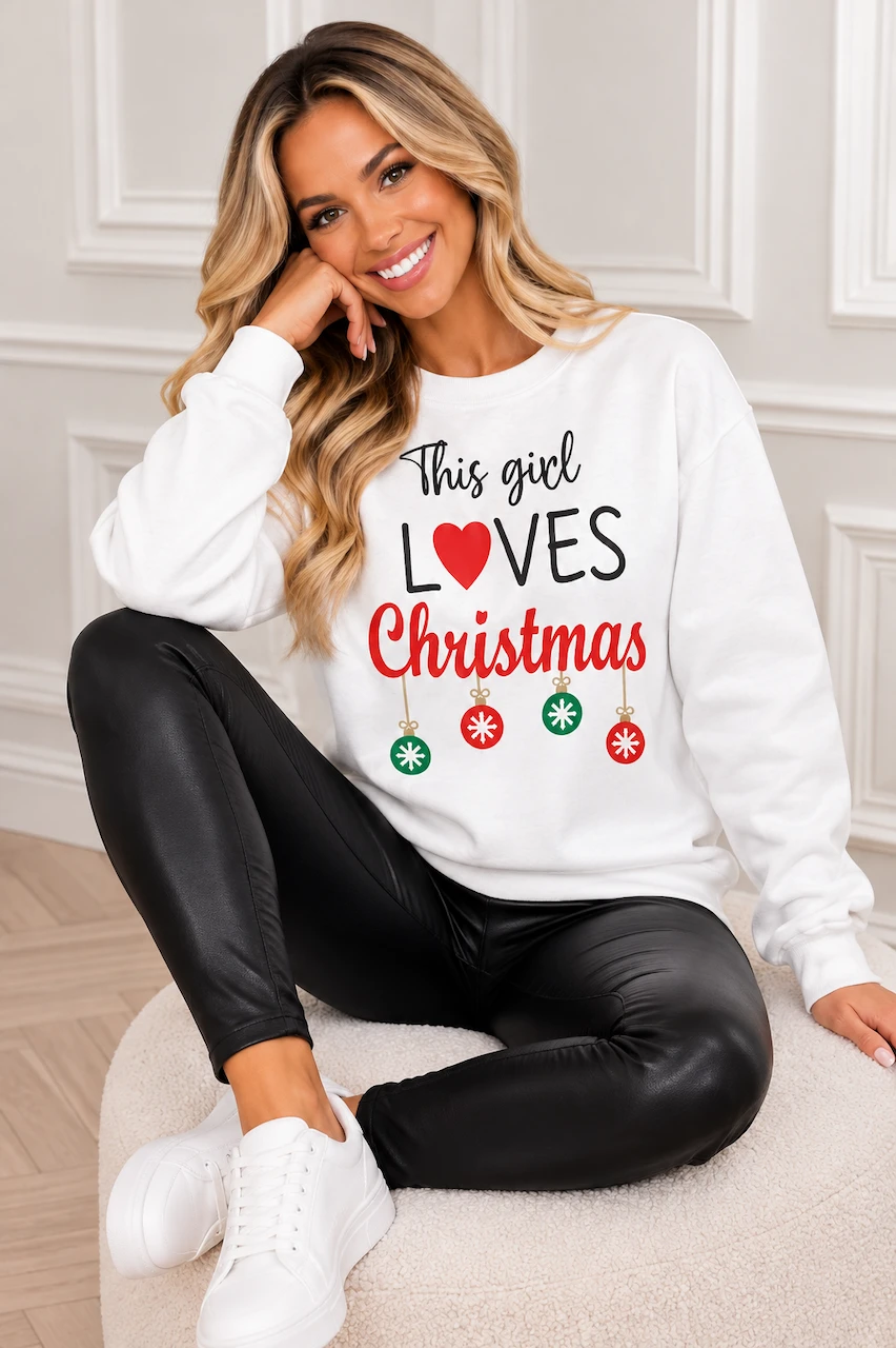 White 'This girl loves Christmas'- Christmas Sweatshirt