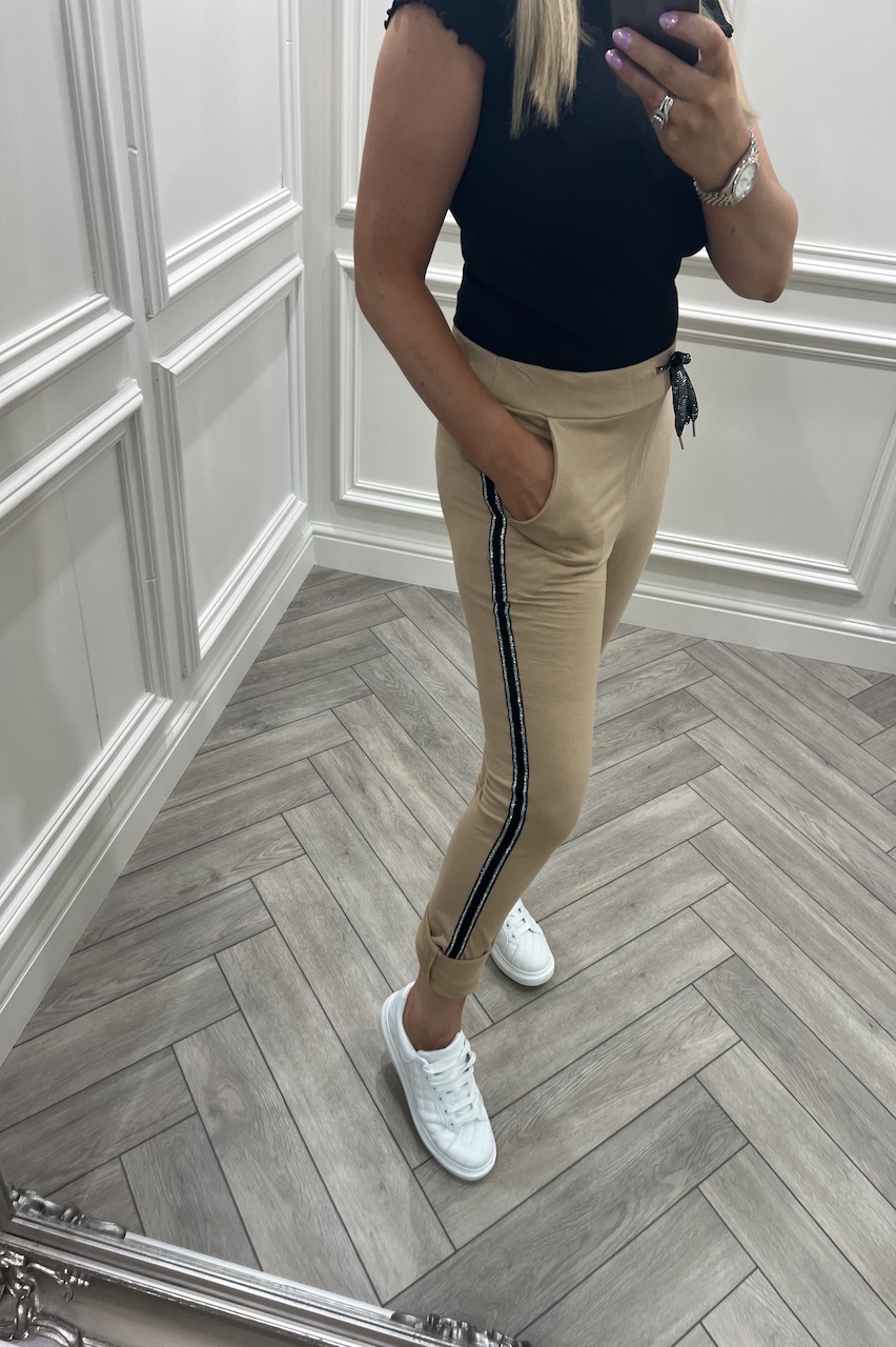 Nude Glitter Sparkly Stripe Drawstring Joggers.