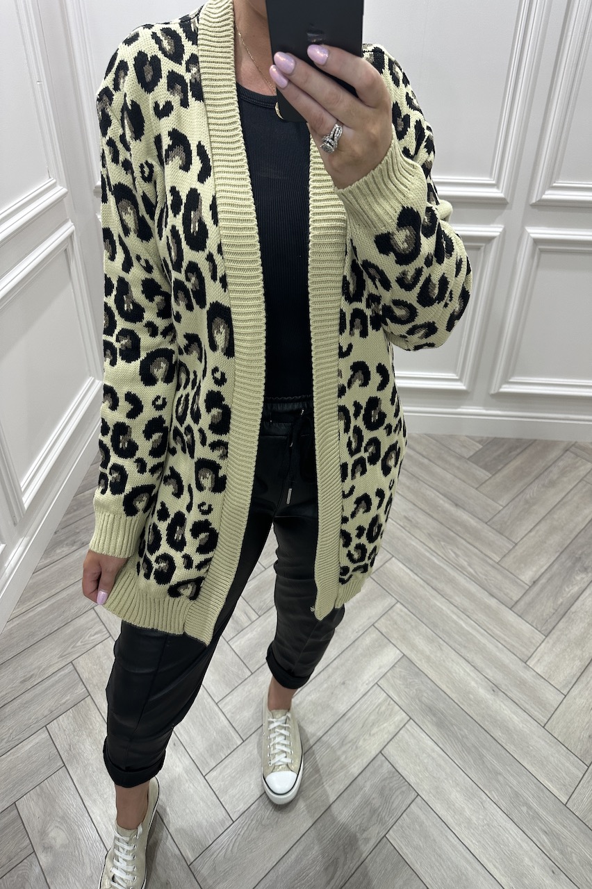 Beige Leopard Knitted Cardigan