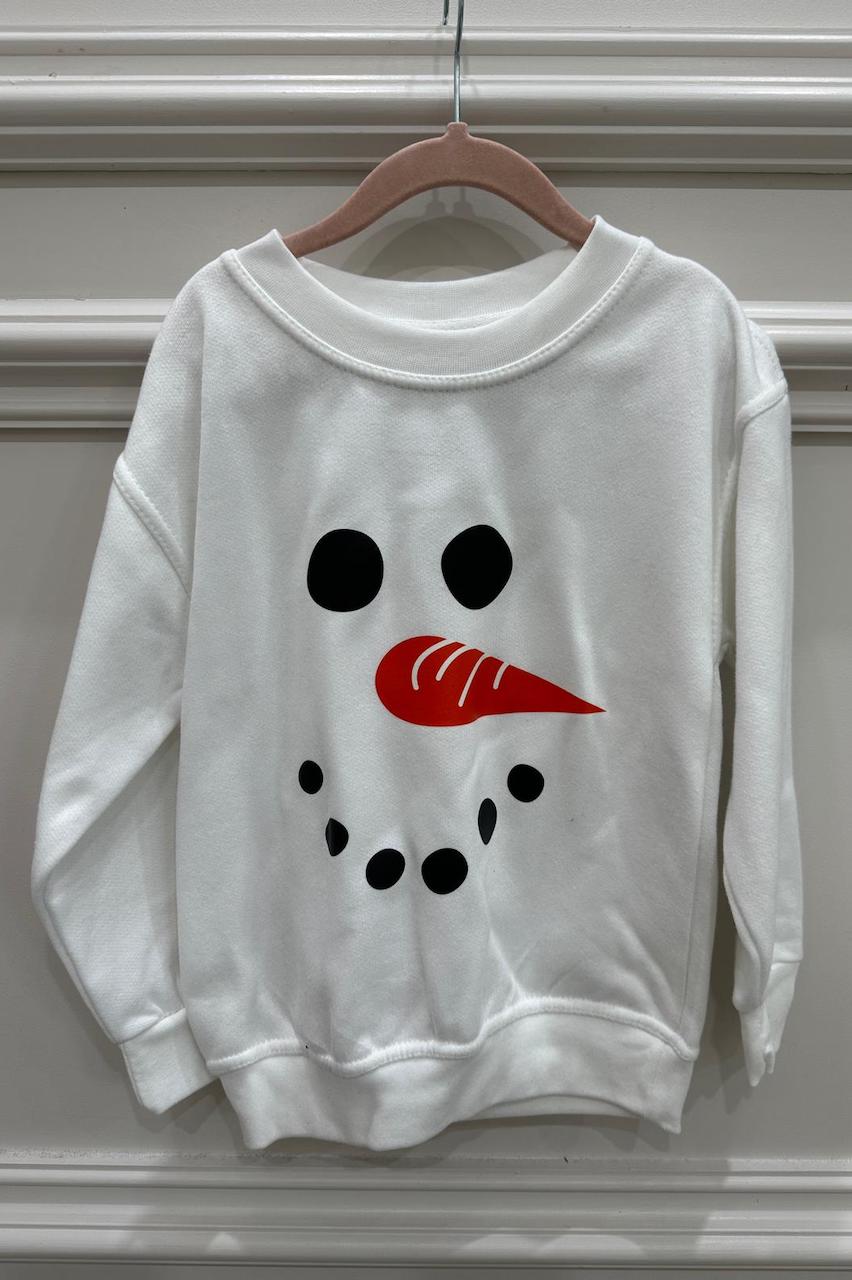 Children's White Snowman Face  Christmas Sweatshirt