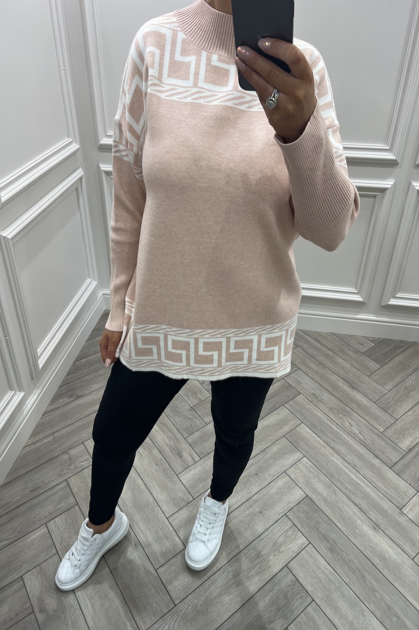 Wren Pink Pattern Knitted Jumper 