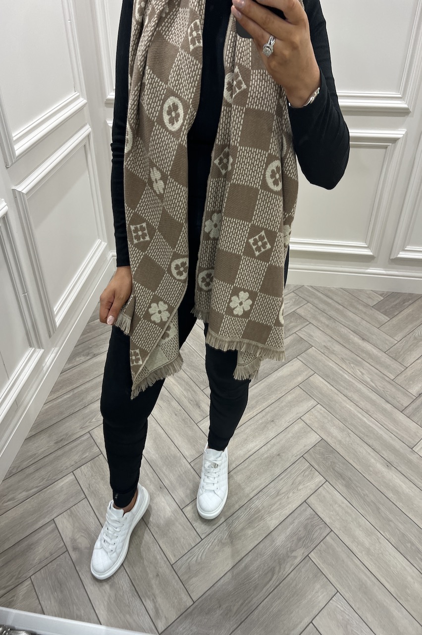 Tan  Flower Pattern Scarf 