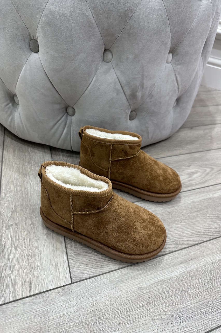 Tan Faux Fur Ankle Suede Boots