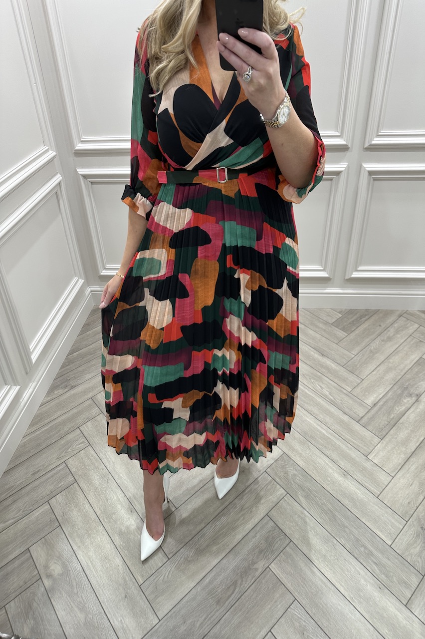 Laure Geometric Pleated Midi Dress