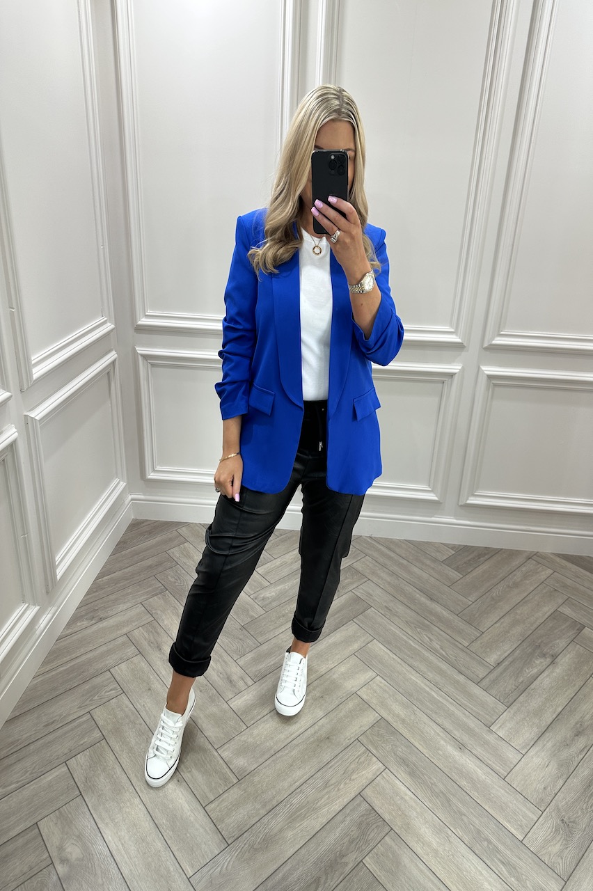 Ariana Royal Blue Classic Blazer with ruched sleeve