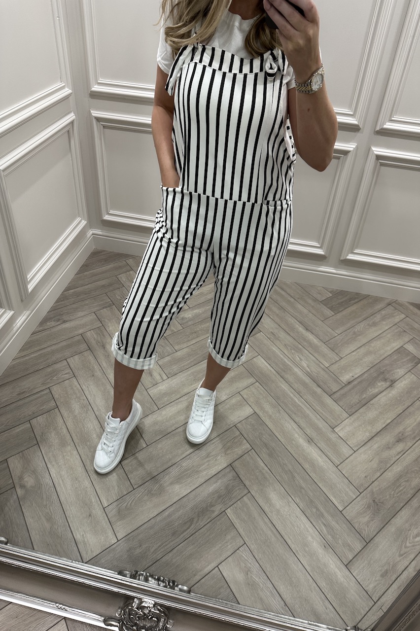 Avery White -Black Stripe Dungarees