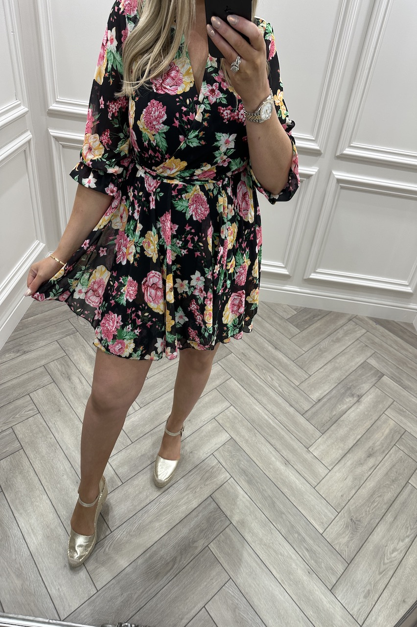 Kimberley Bouquet Floral Belt Skater Dress 