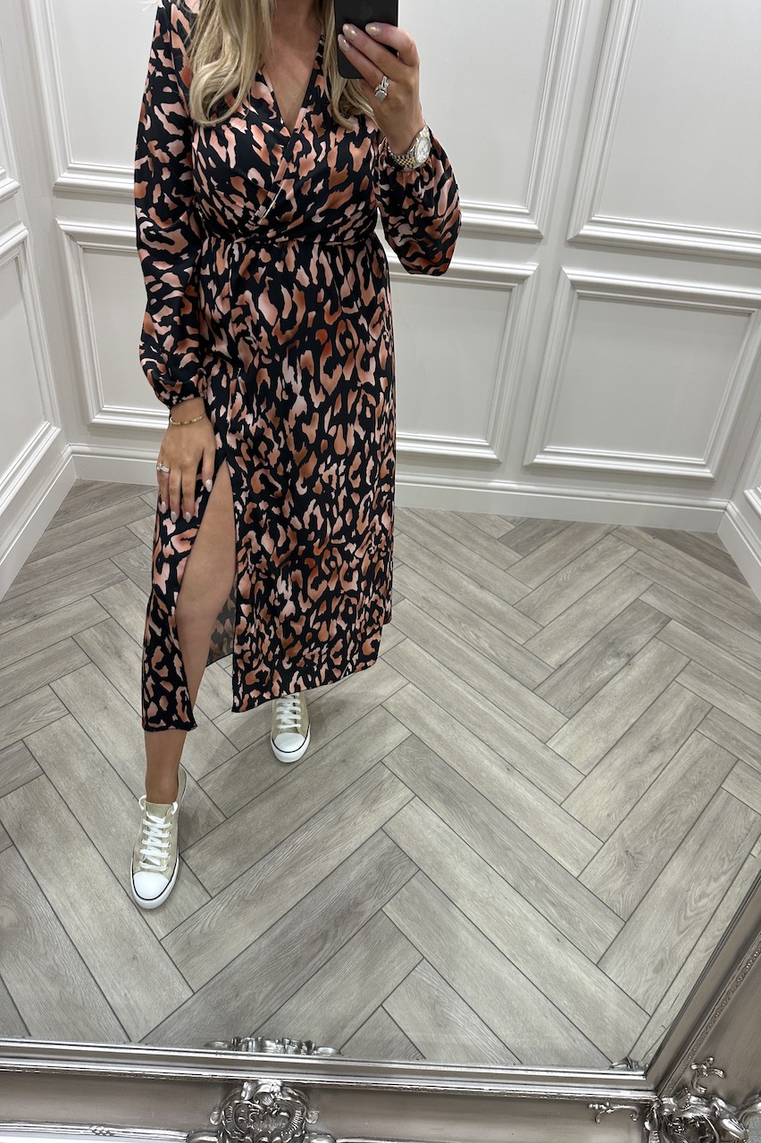 India Brown Leopard Midi Dress