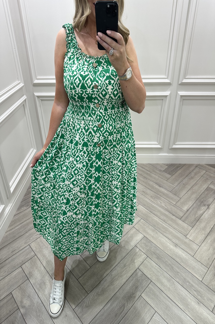 Jody Green Sleeveless Pattern Shirred Midi Dress