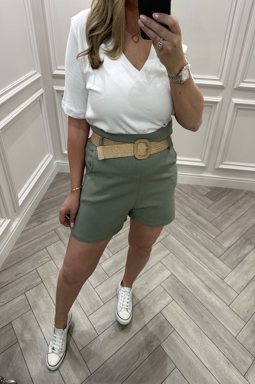 Khaki Magic Mom Shorts With Belt