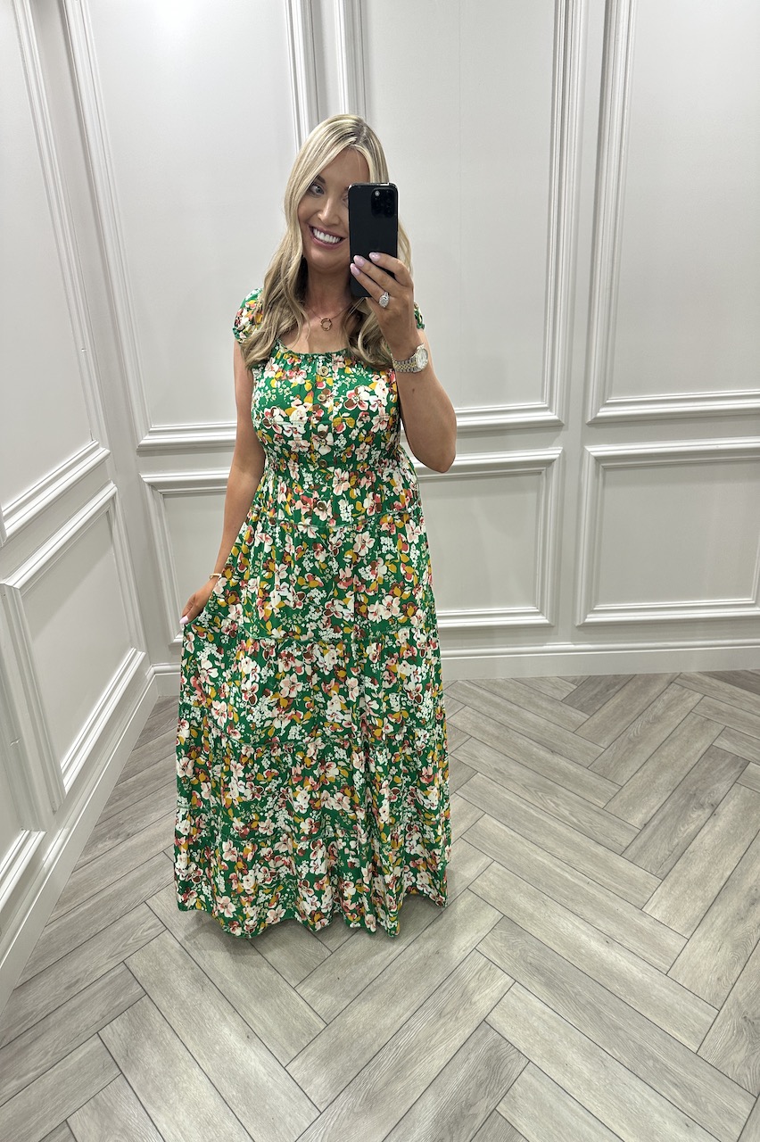 Green Gerri Floral Shirred Maxi Dress