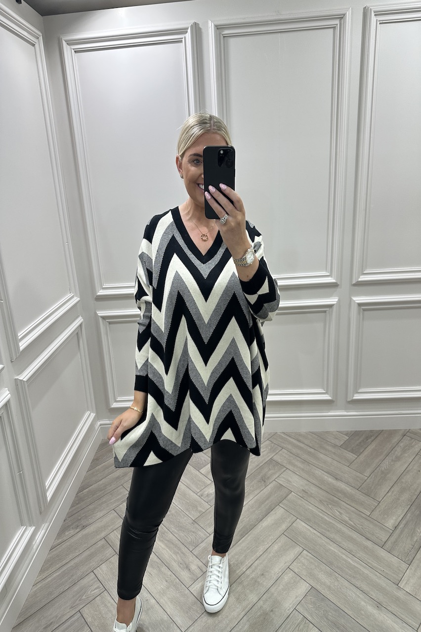 Black Athena Zig Zag Knitted Jumper