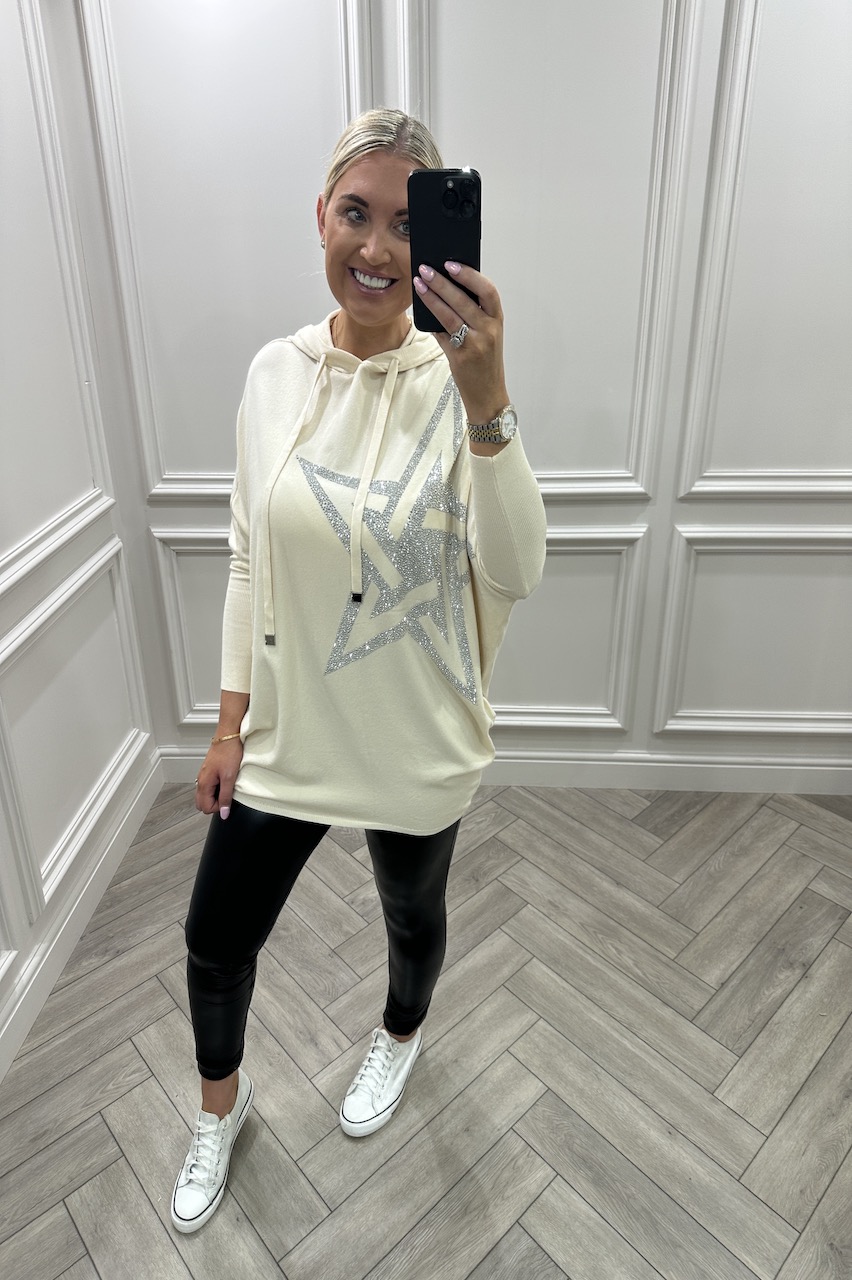 Luxury Cream Starry Knitted Hoodie 