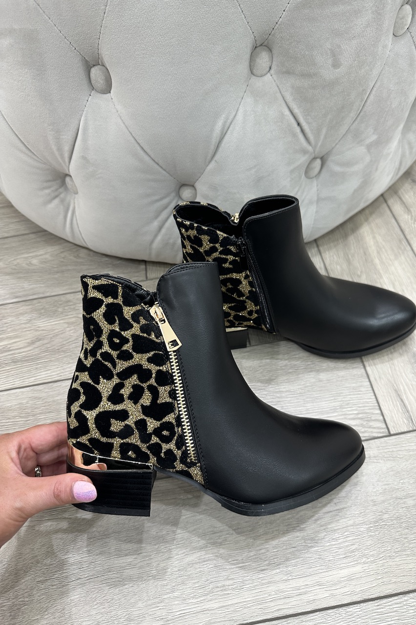 Sabel Gold Leopard Glitter Boots With Zip Detail