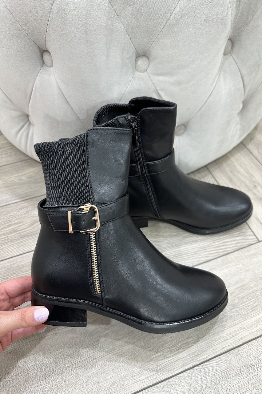 Harlow Black Ankle Boots With Buckle Detail