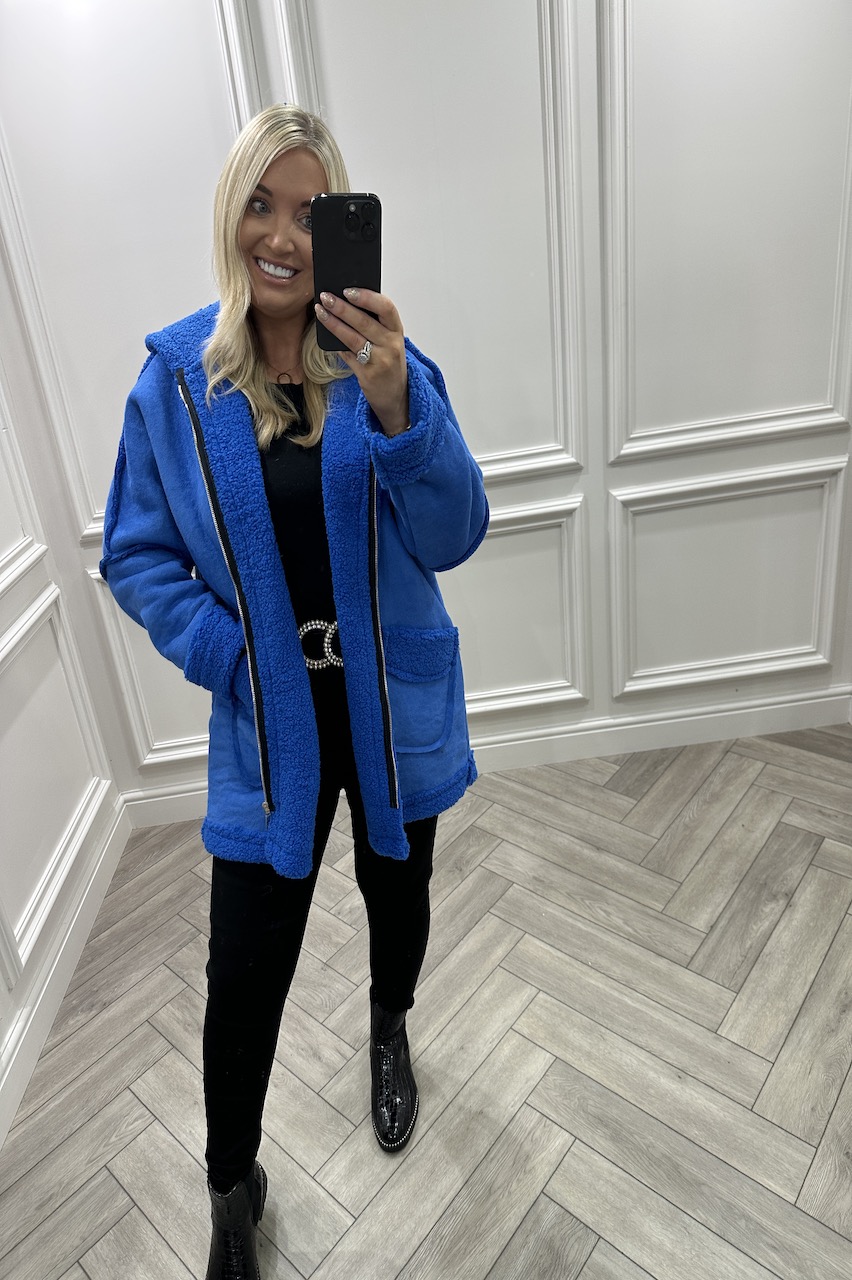 Royal Blue Winter Glamour Teddy Jacket
