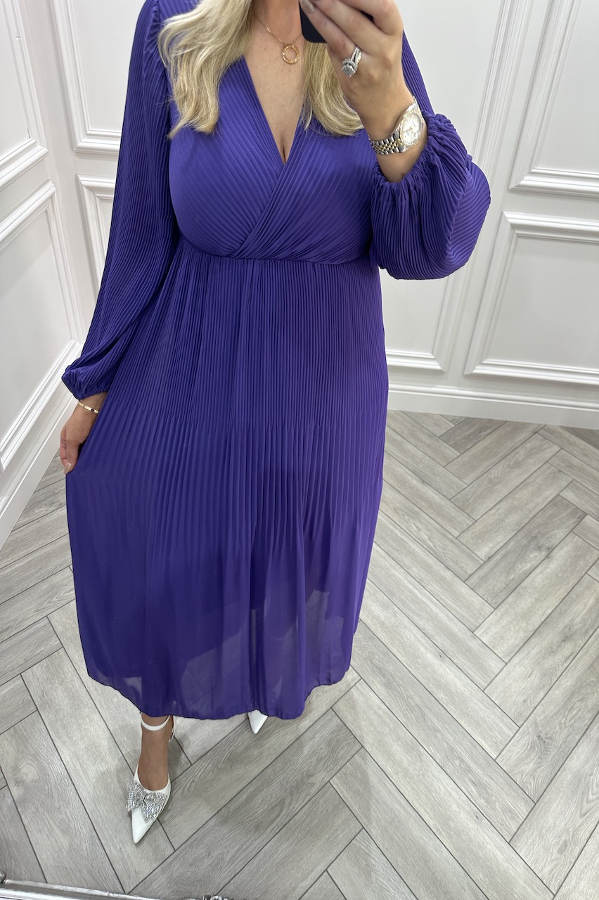 Lux Purple Dreamy Pleated  Midi  Dress