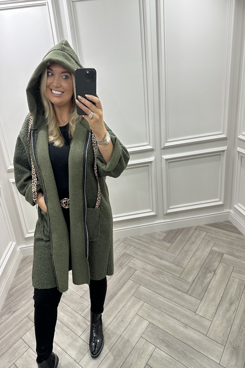 Khaki Mirabella Leopard Hooded Jacket 