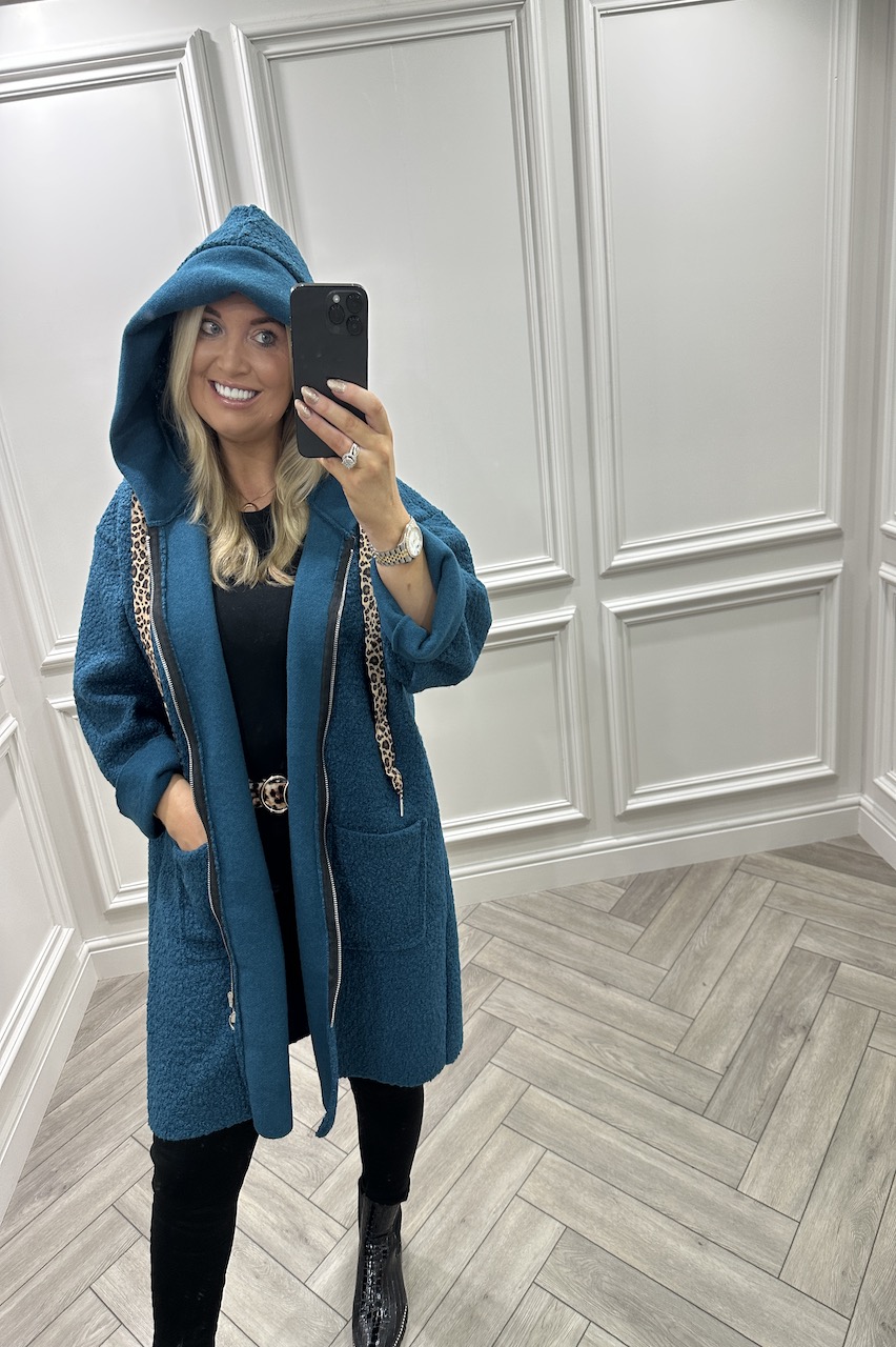 Teal Mirabella Leopard Hooded Jacket 